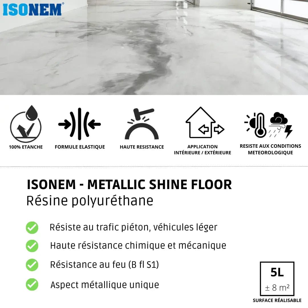 ISONEM by ALFAS Argent / 4.5 kg ISONEM® METALLIC SHINE FLOOR - Résine polyuréthane - Aspect métallique