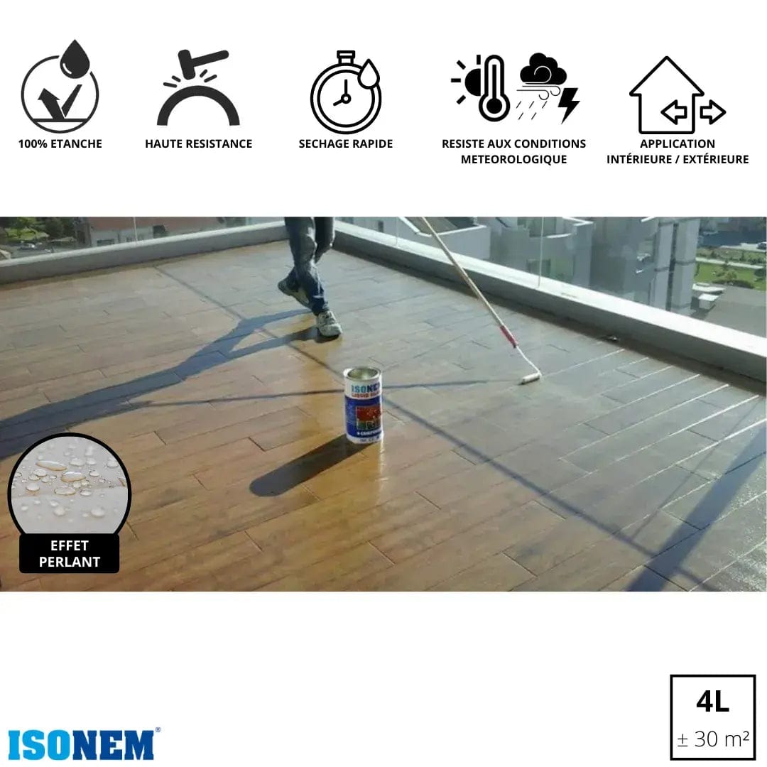 ISONEM by ALFAS ISONEM® LIQUID GLASS - Résine sol intérieur/extérieur - Vernis étanche aux liquides - Imperméabilisant terrasse, balcon, salle de bain...