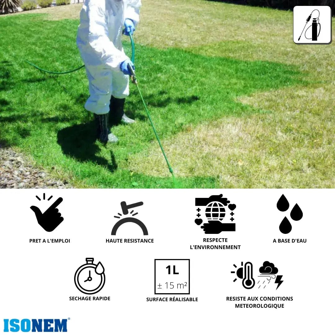 ISONEM by ALFAS Vert / 1 L ISONEM® GRASS PAINT - Peinture pour gazon - Jardin, plantes, pelouse - Peinture pour Terrains de Sport